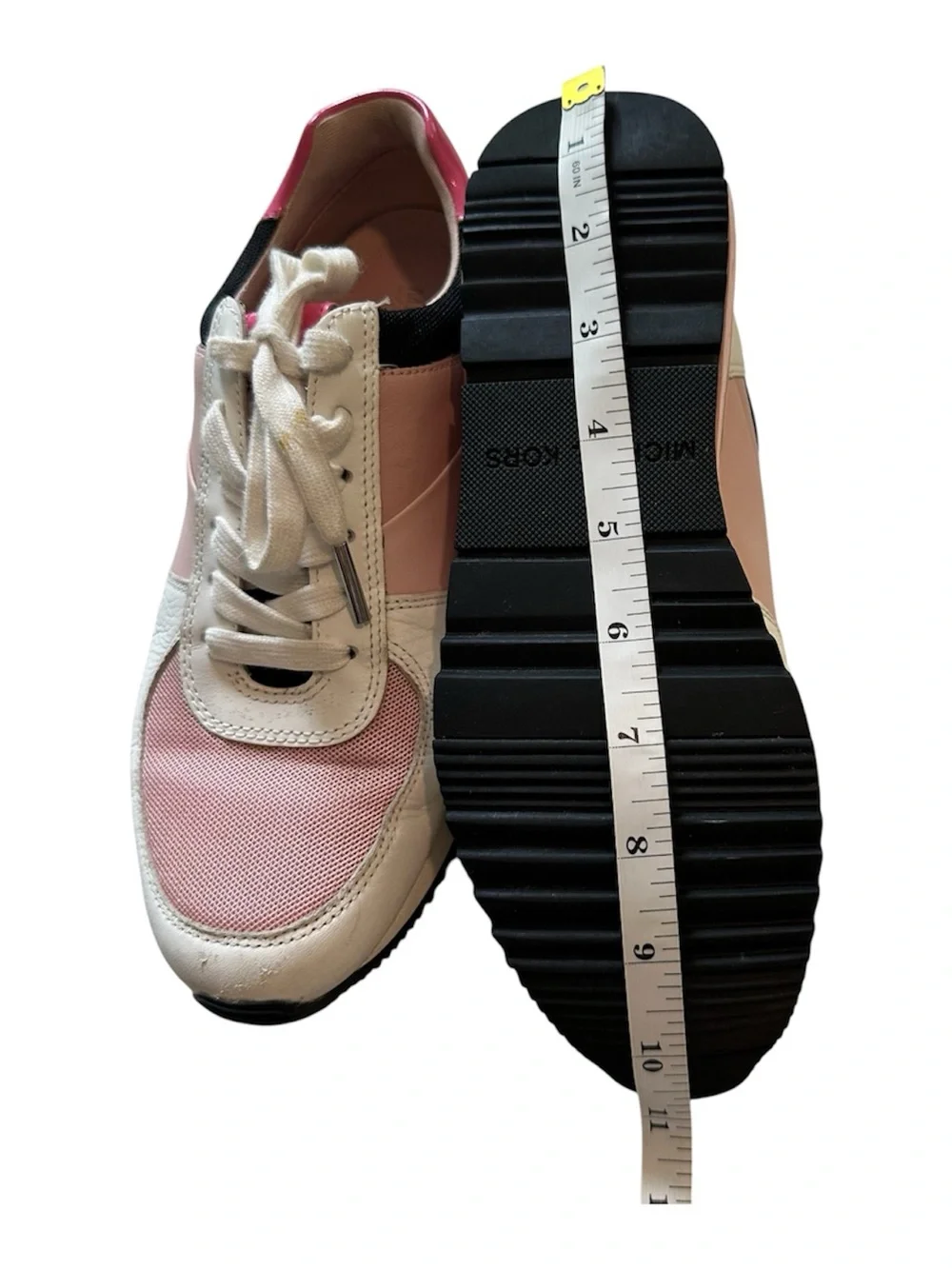 Michael Kors Women’s 7.5 Pink White Leather Mesh Lace Up Sneakers Casual Shoes